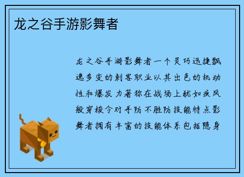 龙之谷手游影舞者